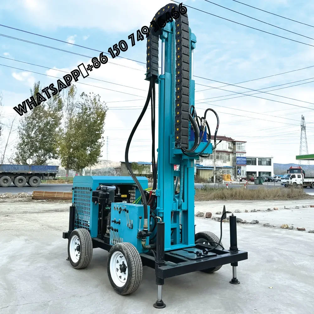 Efficient 300m Hydraulic Rotary Drilling Rig 78kw Wheeled Water Well Towed Equipment with 220v Pump and Engine Core Components