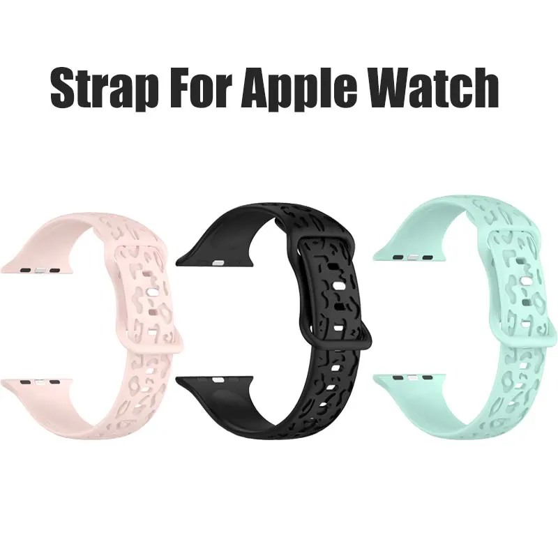 Engraved Strap For Apple Watch Band 44mm 40mm 45mm 49mm 41mm 42mm Leopard silicone bracelet iwatch series 9 7 6 5 4 se 8 ultra 2