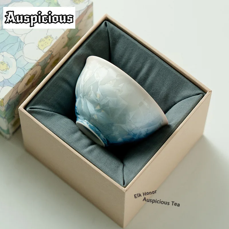 

100ml Aesthetic Sky Blue Crystal Glaze Teacup Retro Tea Bowl Set of Cups Tea-tasting Personal Cup Jianzhan Master Cups Cafes