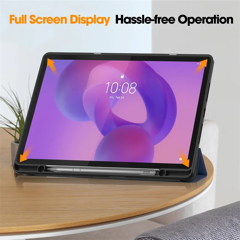 حافظة لهاتف Lenovo Idea Tab Plus 12.1 2025 مع حامل قلم رصاص PU من السيليكون الخلفي لهاتف Lenovo Idea Tab Plus 12.1 TB361FU TB361ZU