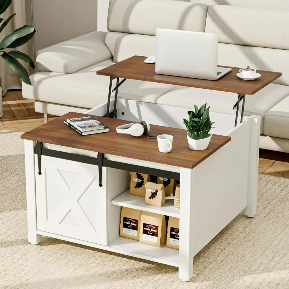 

31.5" Square Coffee Table, White Lift Top Coffee Table for Living Room, Morden Farmhouse Coffee Tables with Hidden Storage for S