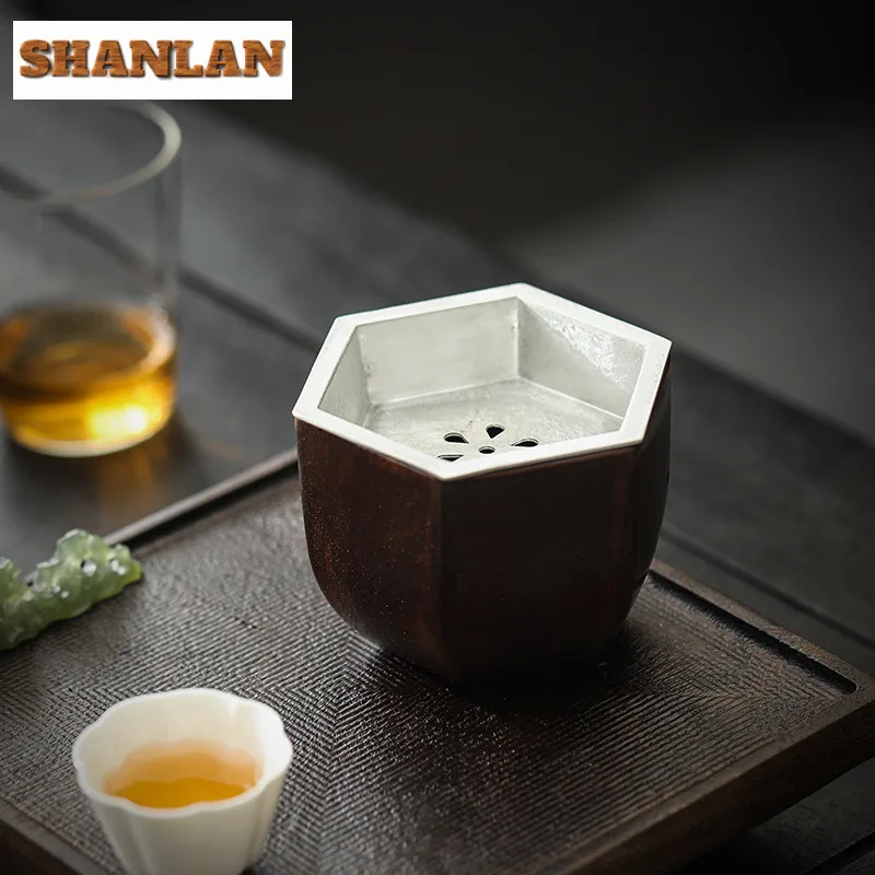 300ml Handamde Tin Covered Ceramic Tea Wash Basin Hexagonal Silent Color Pot Bearing Holder Small Tea Residue Separation Tank view 6