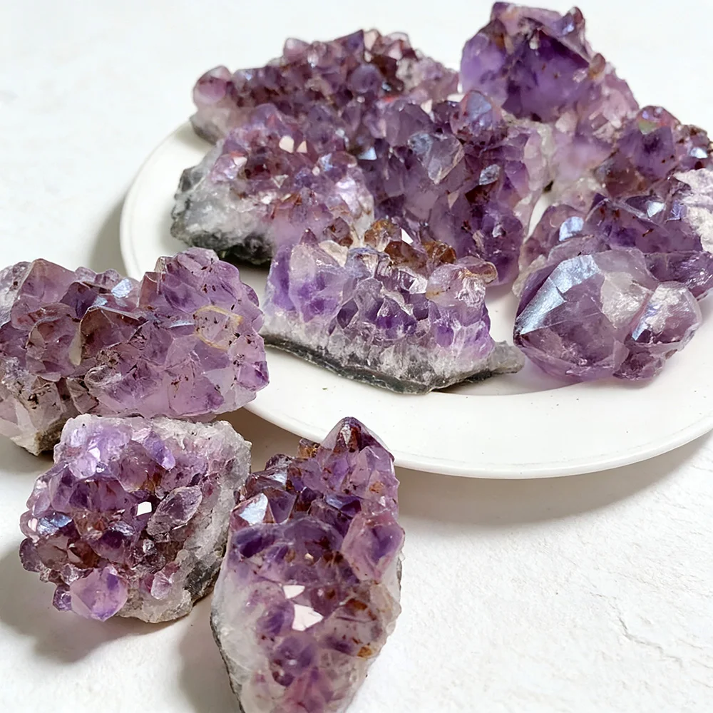 Natural Brazilian Amethyst Rutilated Quartz Crystal Cluster Mineral Specimen Home Decor Collection Gift