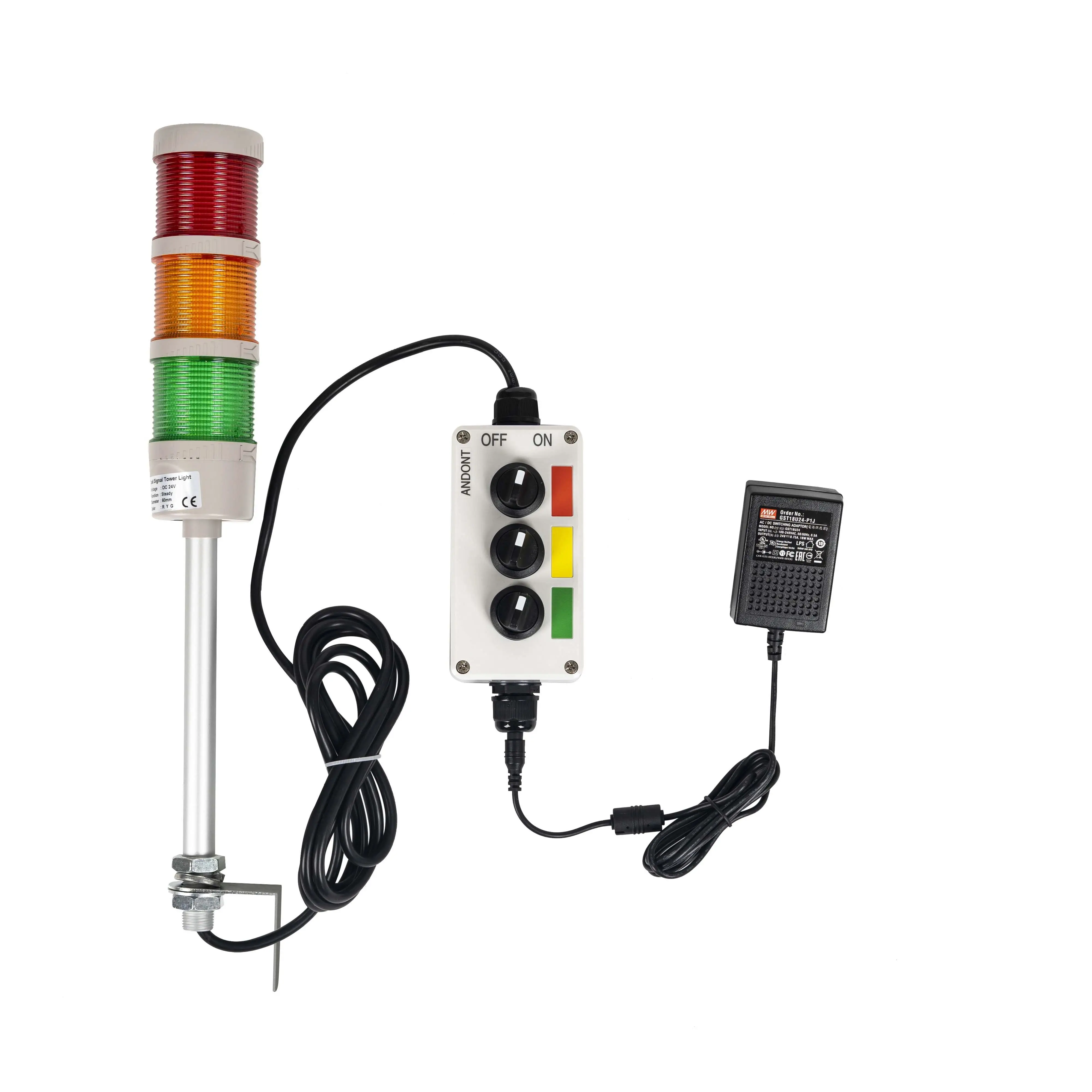 ANDONT 3 Stack Super Bright LED Andon Tower Lights with Buzzer, Red/Yellow/Green, Off-ON or Flash, Plug Play Ready