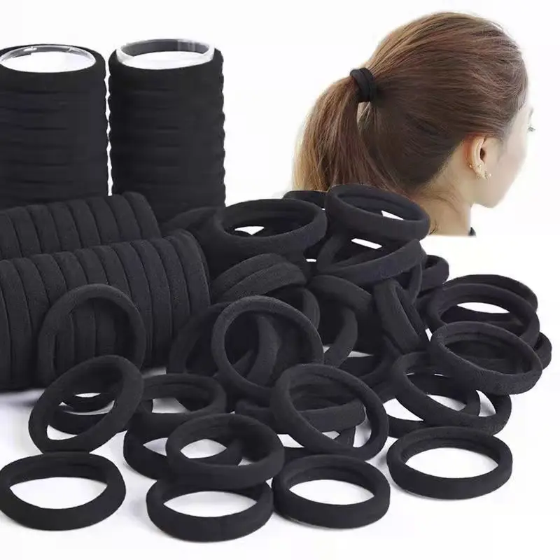 50/100 Stks/set Zwarte Haarbanden Voor Vrouwen Meisjes Haarband Hoge Elastische Elastische Band Paardenstaart Houder Scrunchies Haaraccessoires