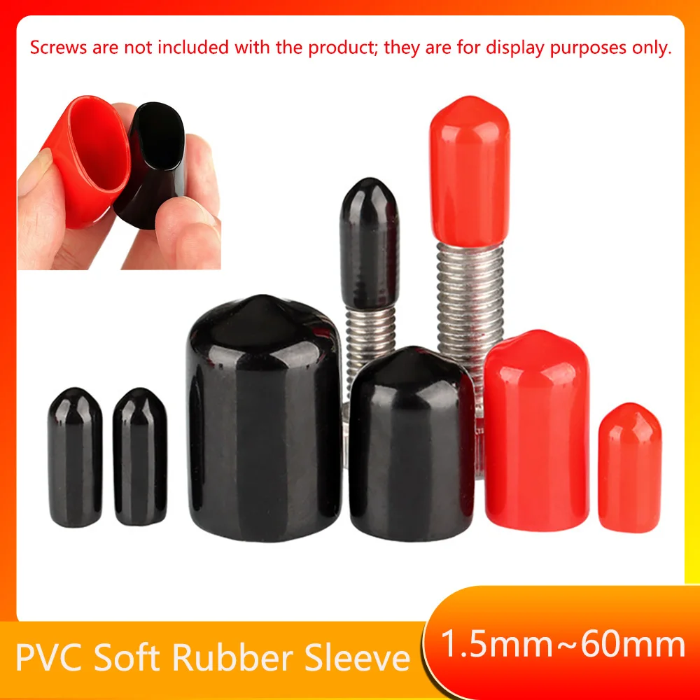 Φ1.5mm~Φ60mm PVC Soft Sheath Rubber End Caps Red Black Sleeve Seals Silicone Cap Decorative Cover Tips Stopper Waterproof Jacket