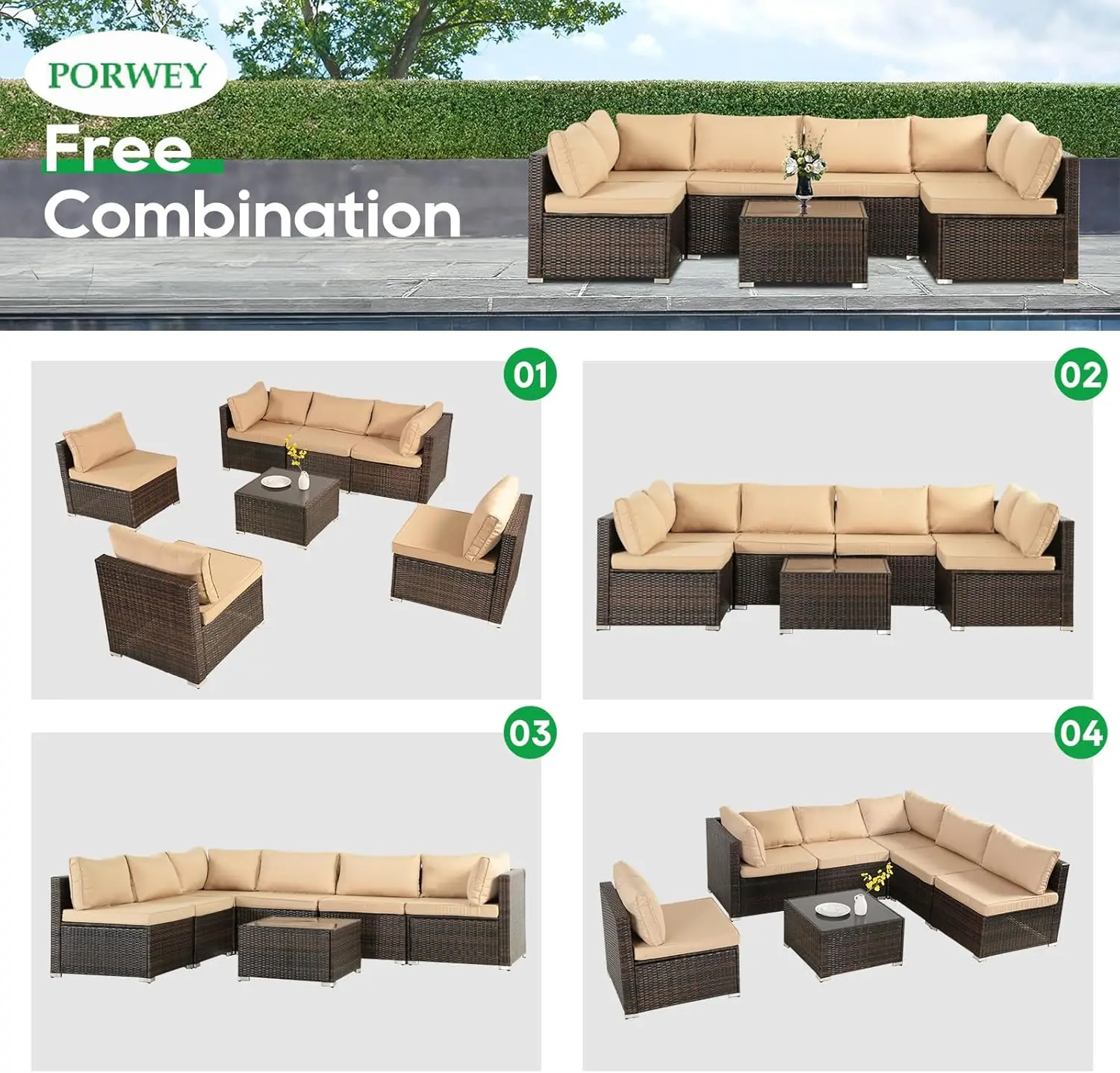 Patio Gartenmöbel Set 7 Stück Rattan Korb weide Schnitts ofa Couch Gesprächs set mit Tisch für Deck Rasen,