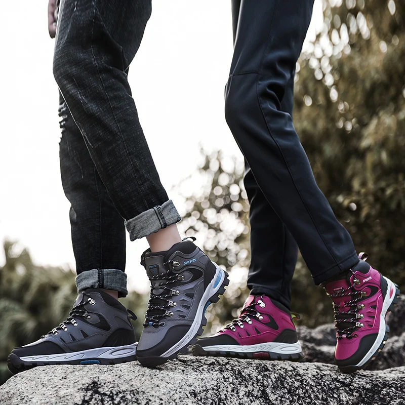 أحذية المشي لمسافات طويلة متوسطة القمة للزوجين شتاء دافئ مبطن بالصوف - مقاس كبير أحذية الرحلات الخارجية للرجال والنساء #6