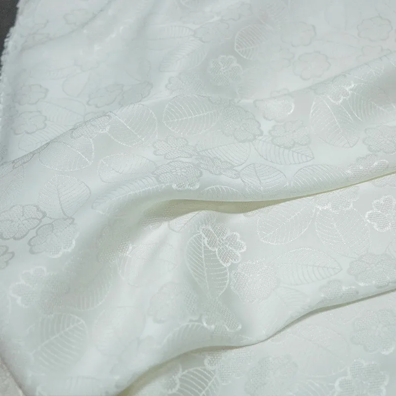 Delicate and skin-friendly new Chinese-style silk jacquard satin fabric plant pattern dress designer Hanfu