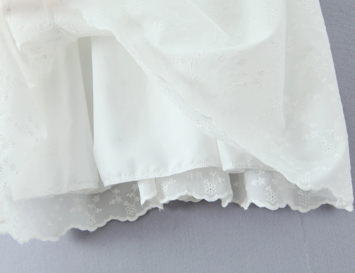 Vakantie Wit Gesplitst Borduren Kant Katoenen Strik Vetersluiting Sling Jurk Vrouwen Knop V-hals Vetersluiting Terug Backless Vestdios Gewaad