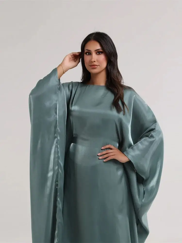 Batwing Butterfly Satin Abaya Dubai Luxury Muslim Kaftan Maxi Dress Abayas For Women Kebaya Robe Caftan Marocain Femme Vestidos