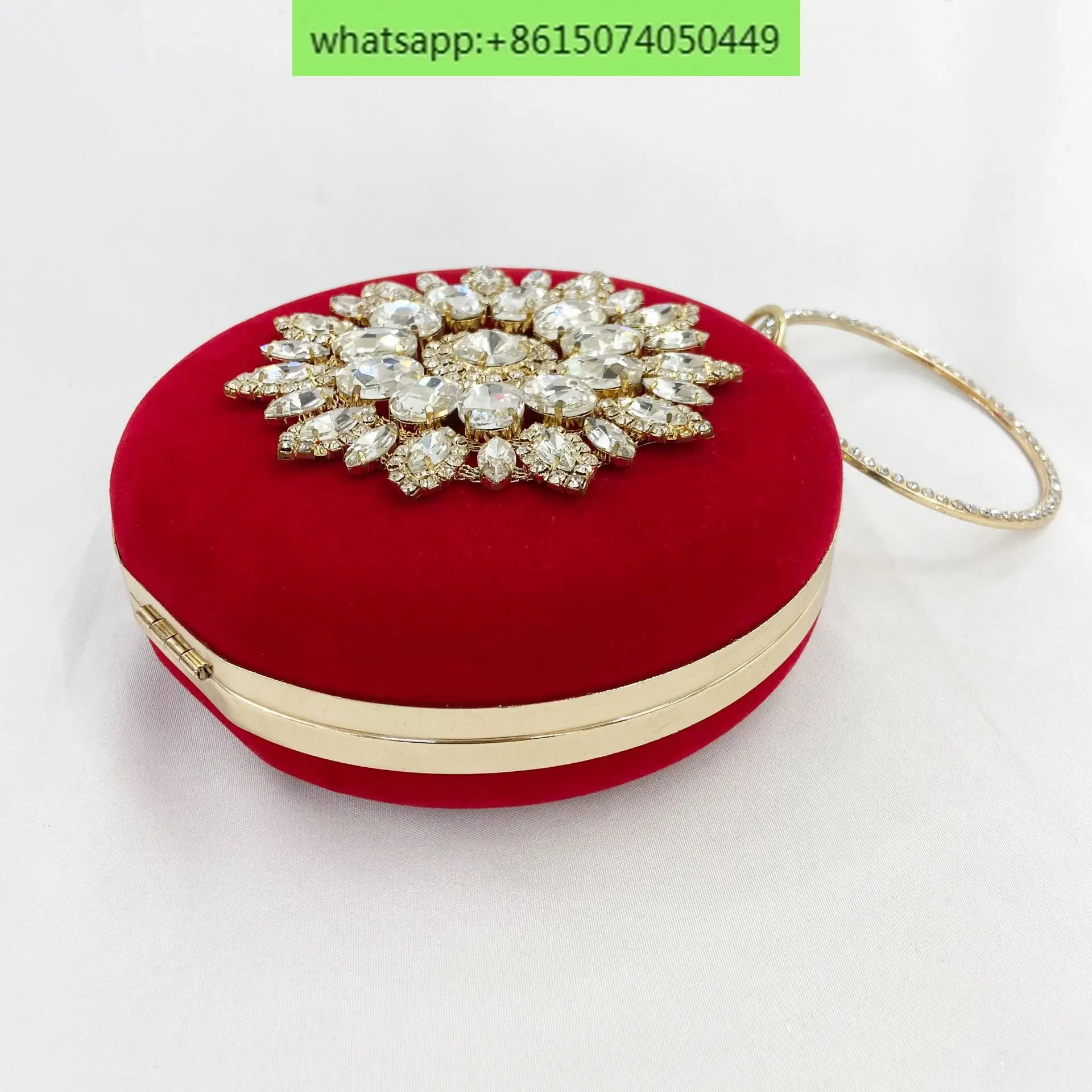 Velvet banquet bag, European and American bracelet with diamond inlay,  handheld small round bag