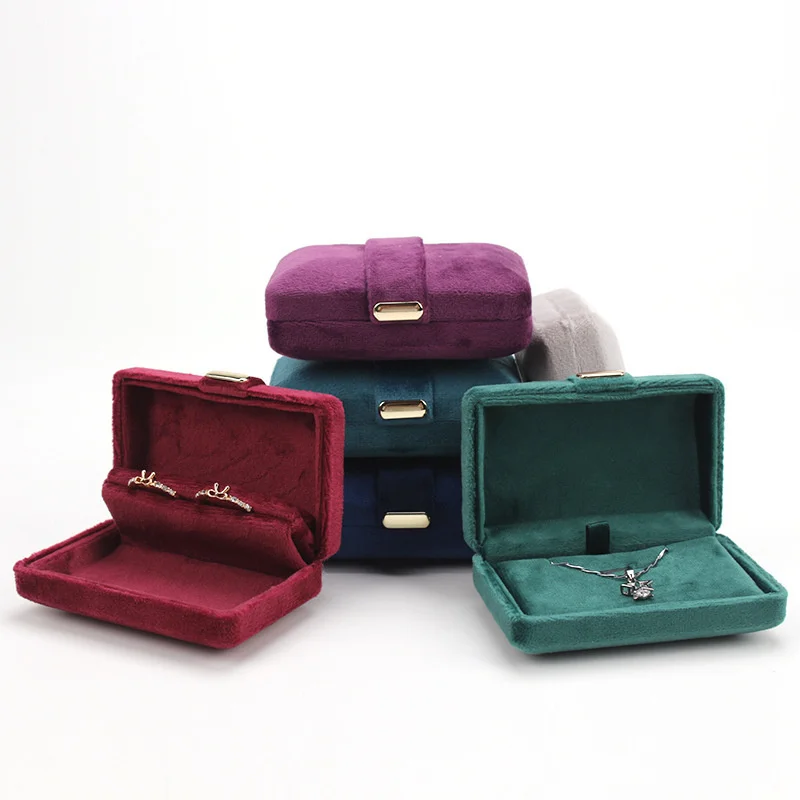 

High Quality Velvet Jewelry Storage Box Ring Earrings Pendant Necklace Jewelry Display Case Packaging Gift Box With Metal Buckle