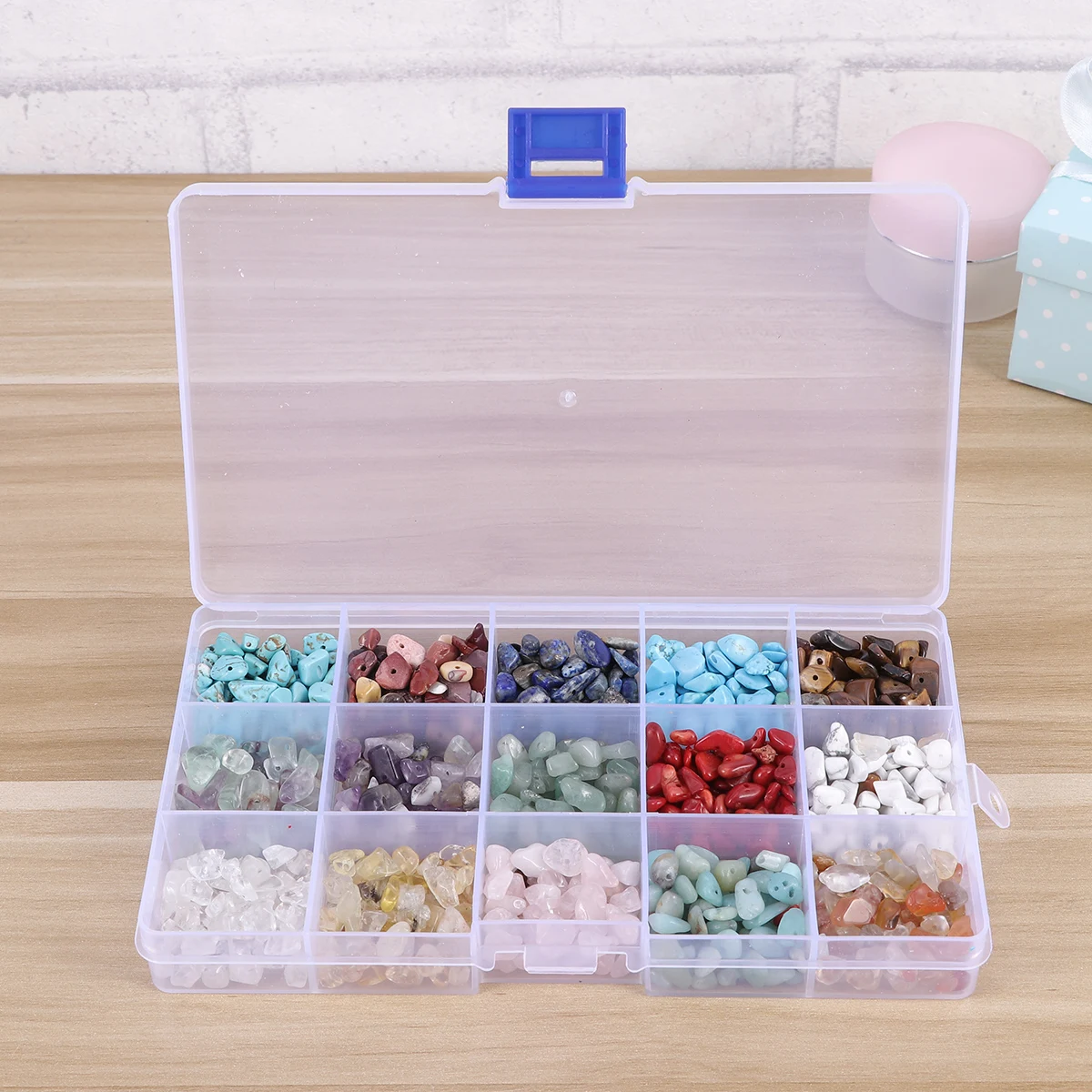 

Stone Bead Box 15 Different Natural Materials DIY Beads Bracelet Accessories Hallow Decor Scattered Kit Beads Material