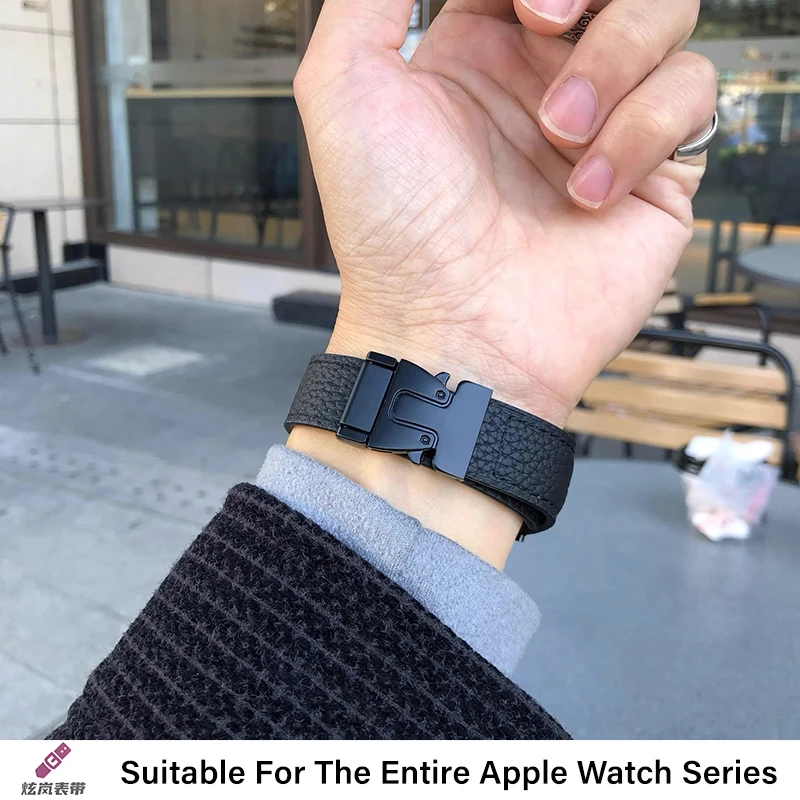 Apple Watch用レザーストラップ,iwatchシリーズ10用磁気アンブレラバックルブレスレット,ウルトラ9,8,7,46mm,49mm, 45mm, 41mm, 44mm, 42mm