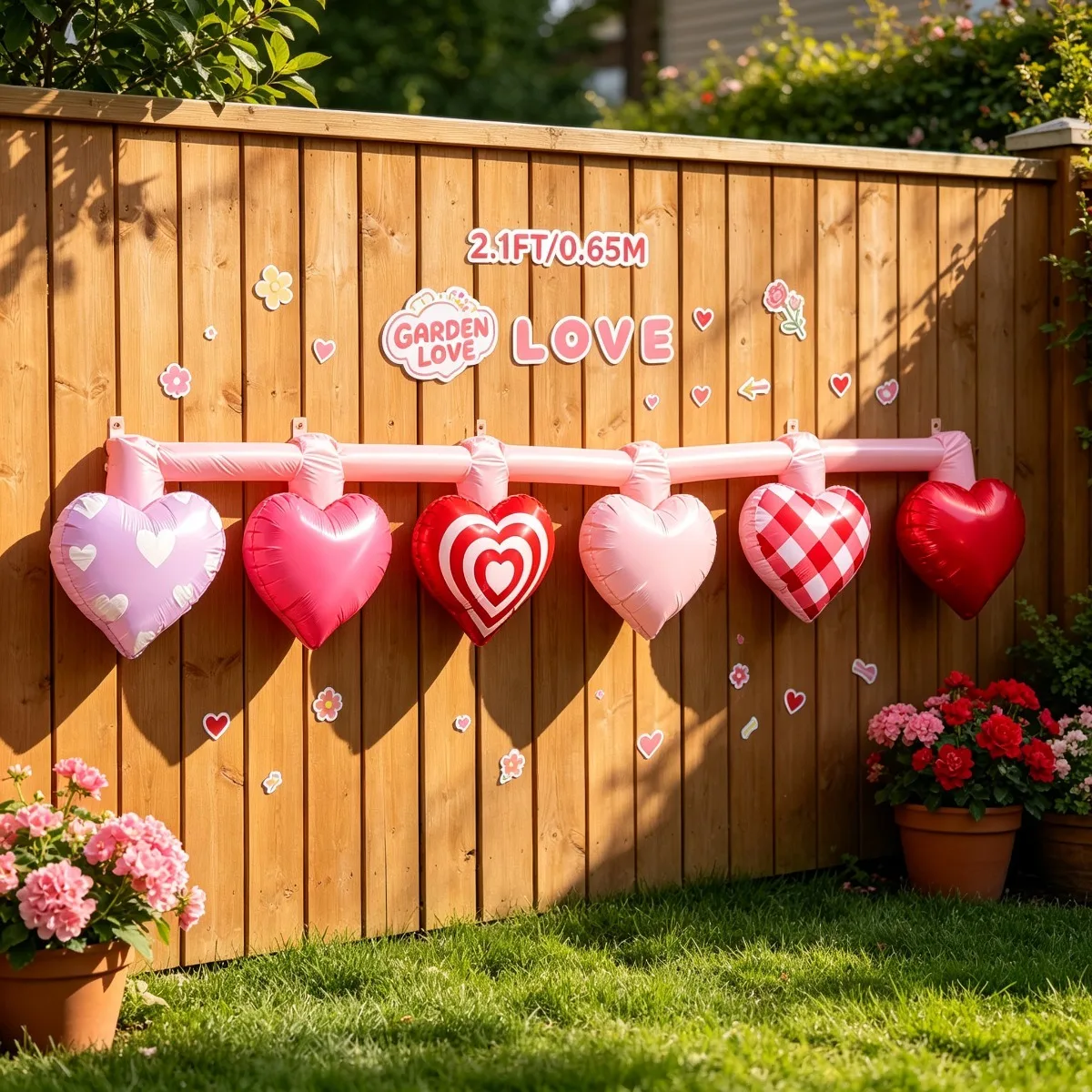 2.1FT Inflatable Toys Pink Red Love Heart String Ornaments Outdoor Courtyard Lawn Decor Festival Party Wall Hanging Decorations