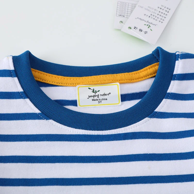 2-7Y Baby Boys Cotton T-shirt Summer Short Sleeve Blue Stripe Tees Little Kids Cartoon Dinosaur Tops Children Clothing