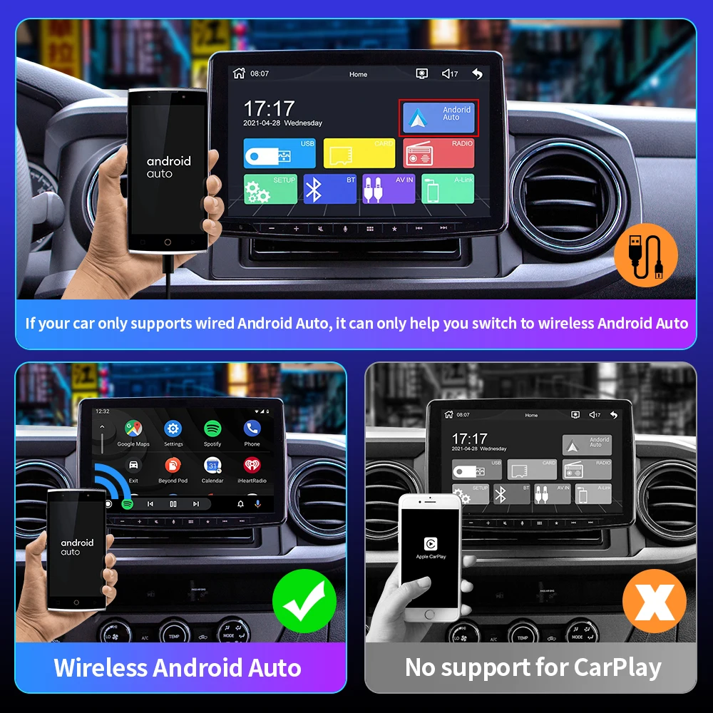 CarAIBOX 2IN1 Wired to Wireless CarPlay Android Auto Adapter Plug and Play 5.0Ghz WiFi BT Auto Connect For Wired AA CP Cars