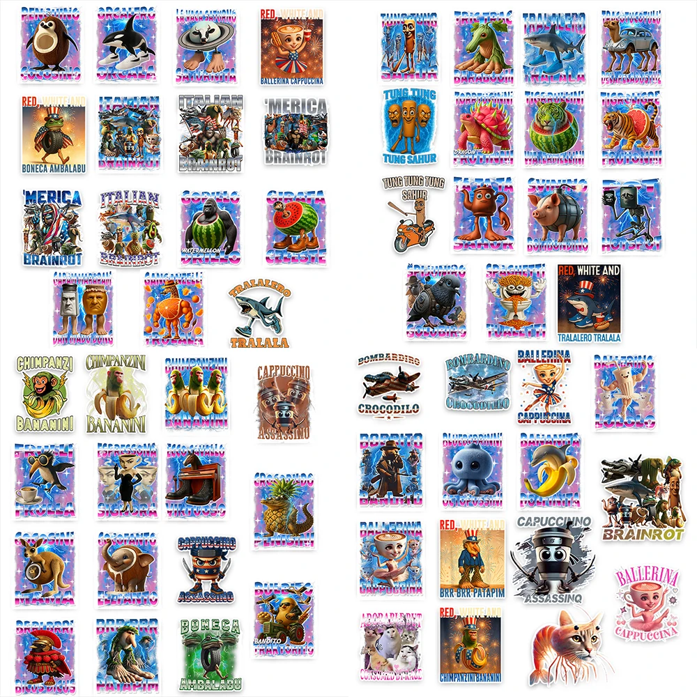 

DIY забавная наклейка на чемодан с изображением Итальянского мозга, 60 шт., наклейка Bombardino Crocodillo, граффити, наклейка на чемодан для телефона, подарок для подростков