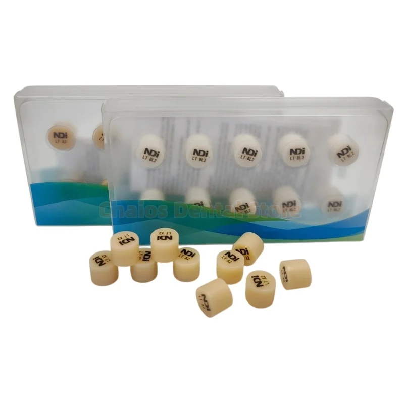 10Pcs/Box NDI Dental Press Ingots Lithium Disilicate Emax Glass Ceramic Blocks HT/LT For Porcelain Teeth Veneers Crown Denture