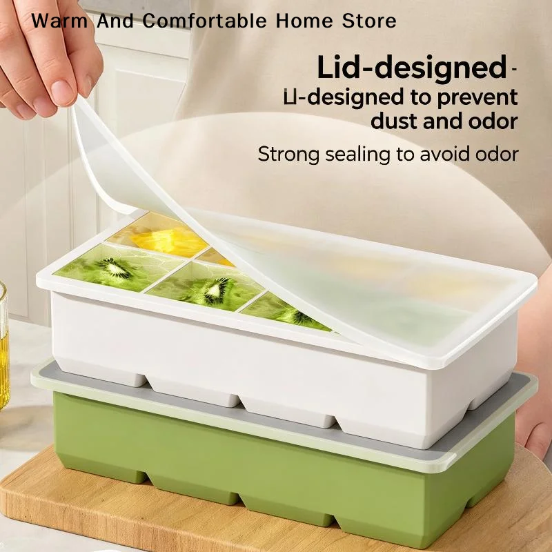 【W】Large Ice Block Mold Silicone Ice Cube Tray With Leak Proof Lid Easy Release For Home Summer Drink Parties