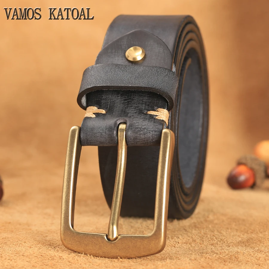 Ceinture en cuir véritable hommes à la main Vintage boucle en cuivre hommes ceintures haut tendance qualité peau de vache mâle sangle pour jean