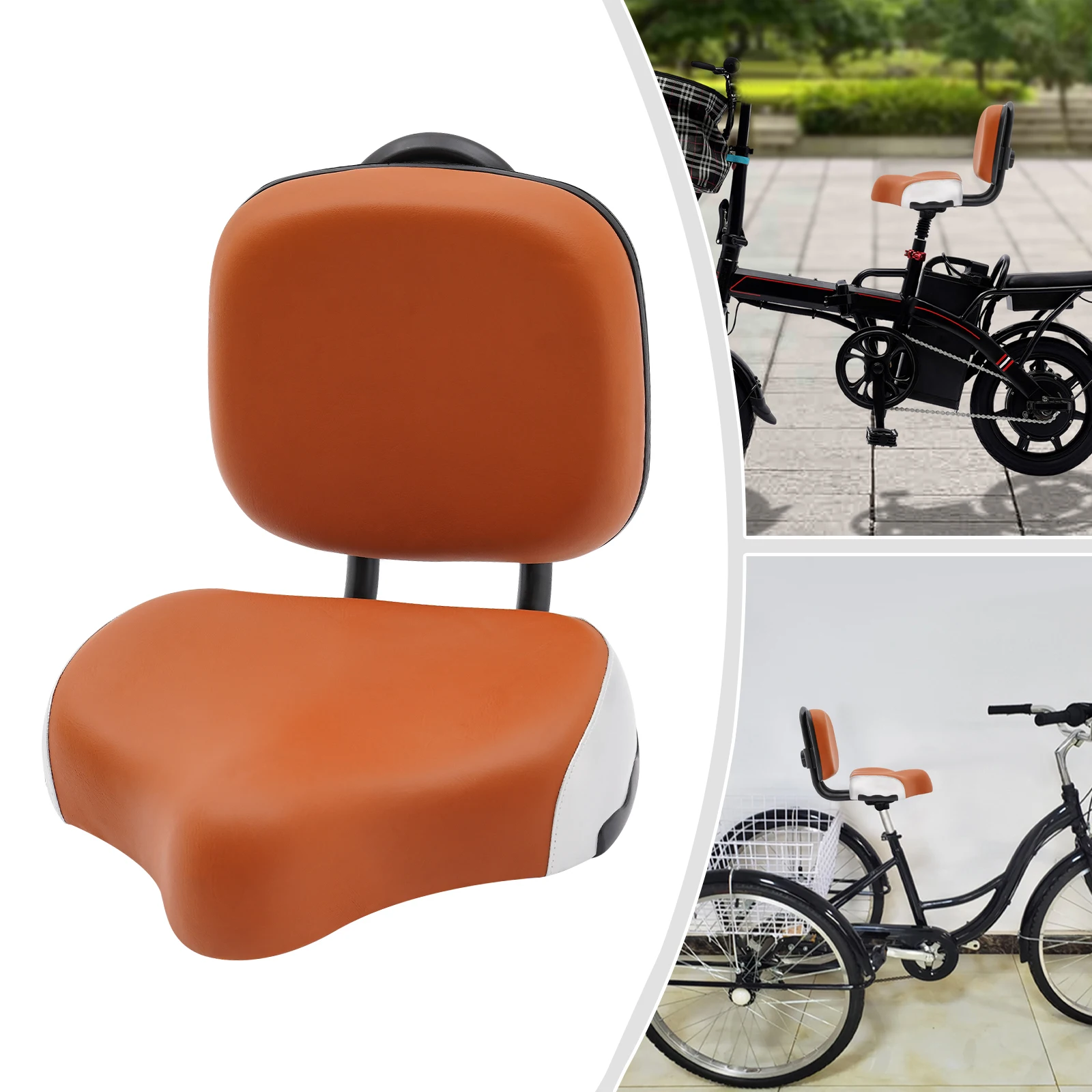 

Brown/Grey Tricycle Seat with 23-35cm Adjustable Backrest Sponge Padded Bicycle Saddle Bicycle Electric Car Cushion