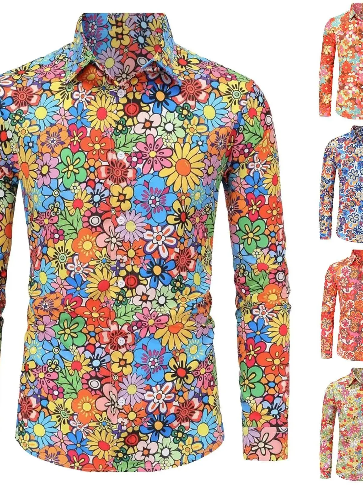 

Vintage Printed Long Sve Men's irt Top Loose Fit Summer Casual Travel Wear Classic Collar Button down