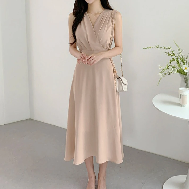 فساتين نسائية صيفية أنيقة من REALEFT متقاطعة من الأمام على شكل حرف v وشاحات على شكل حرف a جديدة 2025 بدون أكمام فستان فضفاض غير رسمي للسيدات #4