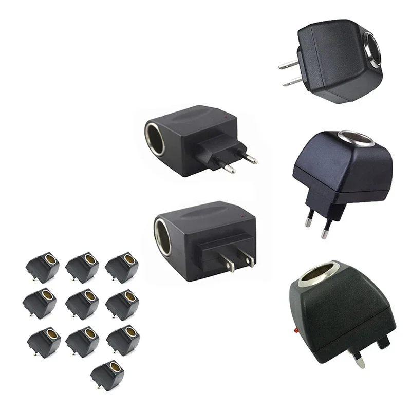 10PCS AC Adapter With Car Socket Auto Charger US/EU/UK Plug 220V AC To 12V DC Use For Car Electronic Devices Home Use Drop Ship