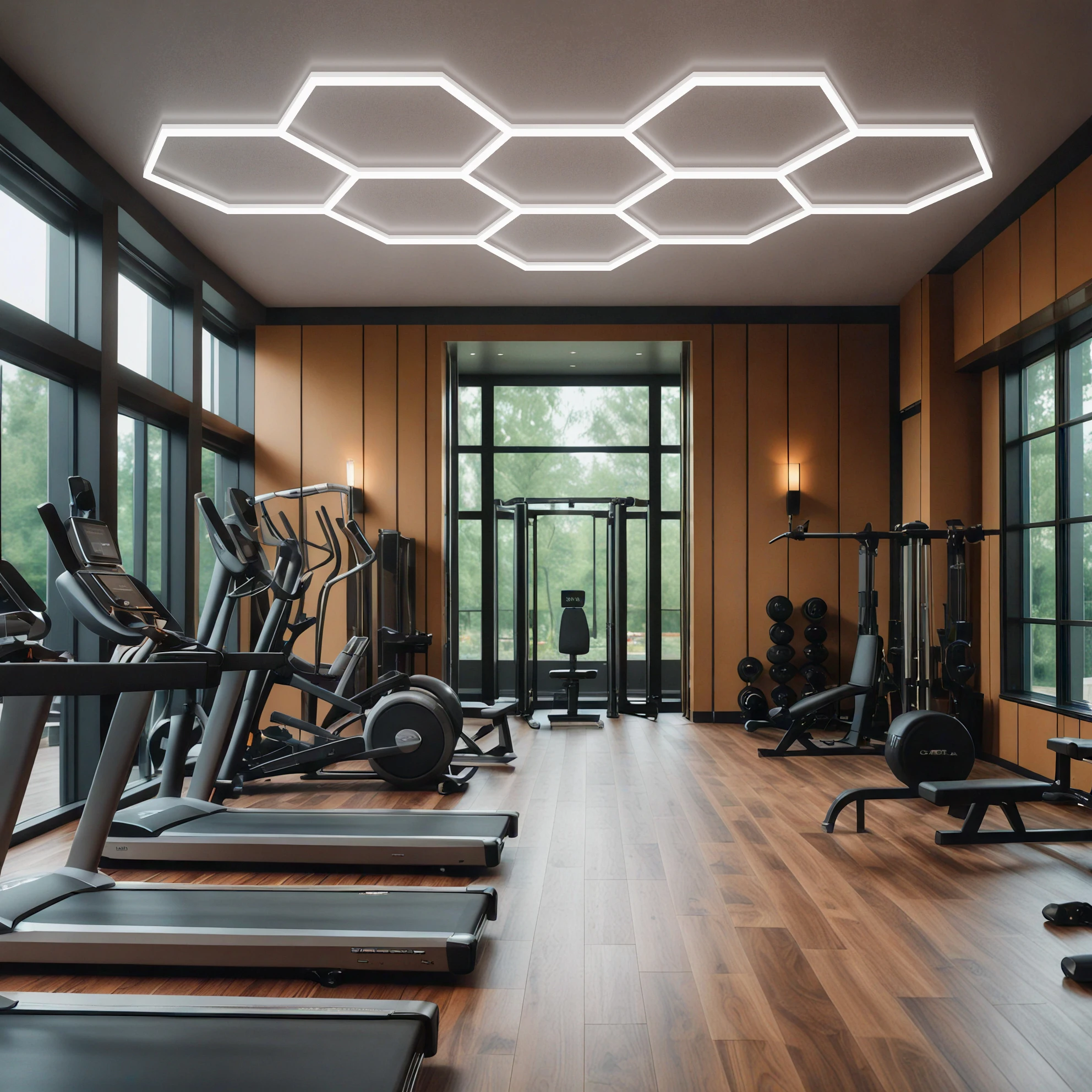 

Factory Sales Hexagonal Auto Workshop Garage Ceiling Lamp High-end Hexagon Led Gym Light