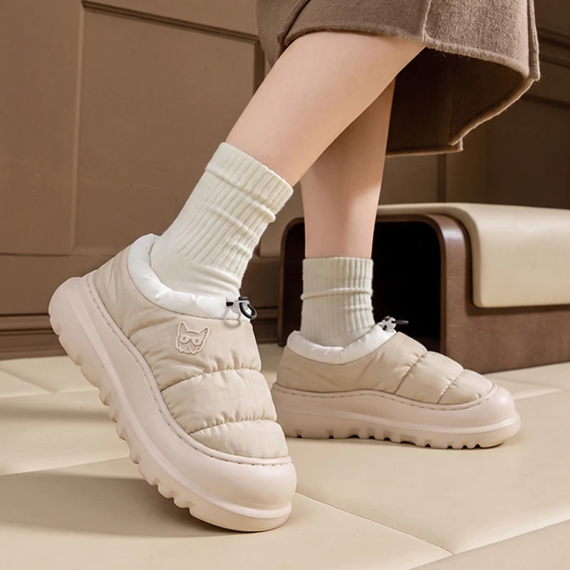 Winterliche, wasserdichte Plattform-Baumwollschuhe für Damen, rutschfeste Outdoor-Schuhe mit Absatz, warme Plüsch-Hausschuhe, runde Zehen, dicke Sohle, Schneestiefel. – Detail 8