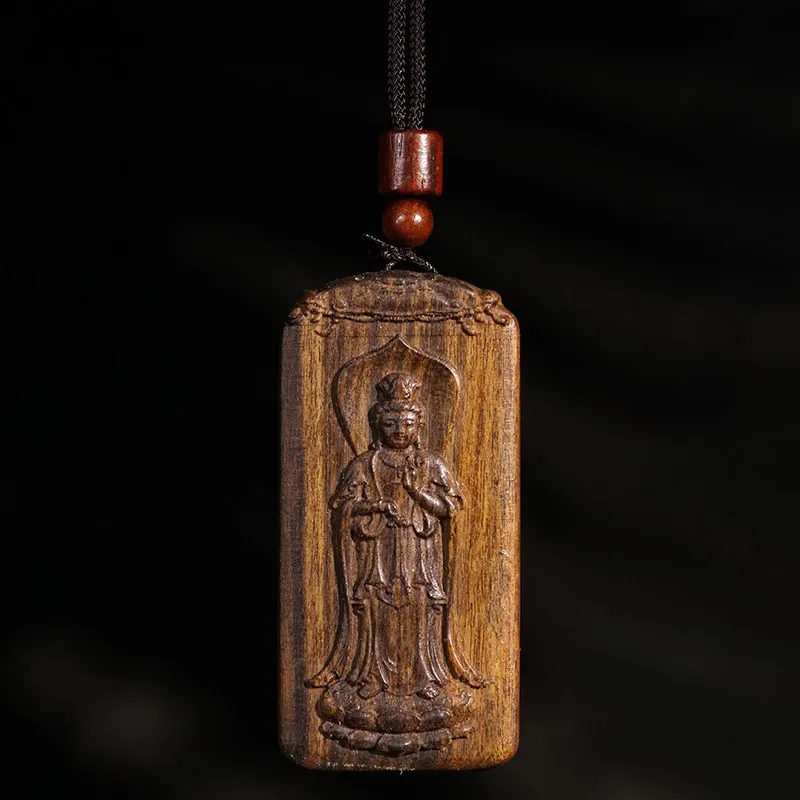 

Carved Agarwood Lotus Guanyin Buddha Pendant Necklace Wooden Craft Hanging Decor Jewelry for Men and Women Gifts