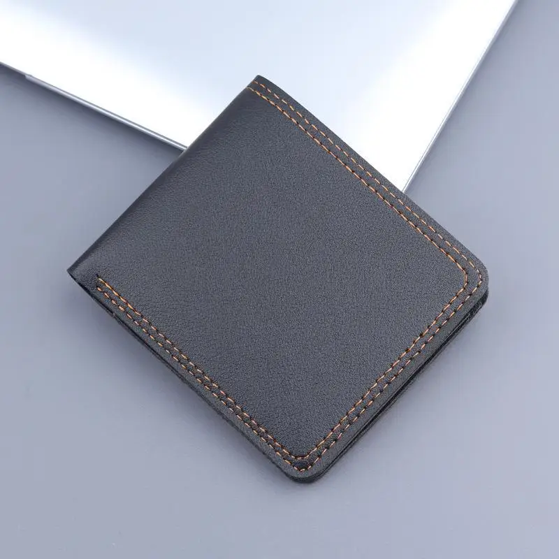 Minimalistische Herren-Geldbörse aus PU-Leder, Schwarz-Kaffee, große Kapazität, mehrere Fächer, zweifach faltbar, Ausweiskartenhalter, für Männer und Frauen – Detail 5