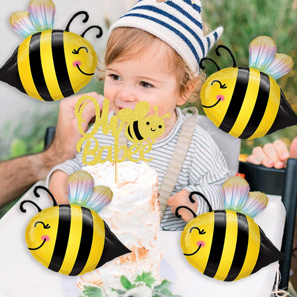 Globos de aluminio de abeja para niños, lindos globos de animales de dibujos animados, suministros temáticos de Safari en la jungla, decoraciones para fiesta de cumpleaños, 4 piezas