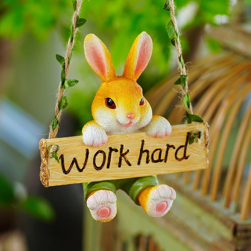 Lovely Rabbit Swing Hanging Crafts Outdoor Garden Courtyard Tree Hanging Animals Hanging Pieces Kindergarten Balcony Decoration