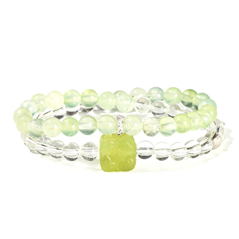 

Shinzue Jewelry5ANatural Prehnite White Double Circle Bracelet Fashion Summer Women's Jewelry