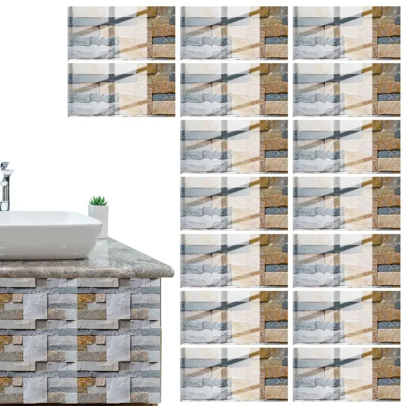 

Peel And Stick Wall Tiles PVC Peel And Stick Backsplash 3D Effect Design Wall Art Tile Paint Stick On Tiles 11.8x5.9 Inch