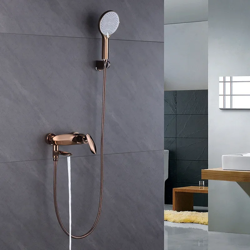 

Rose Gold Bathtub Shower Set Hot & Cold Brushed Gold Bathroom Shower Faucet Gray Bathroom Waterfall Bath & Shower Faucet Brass