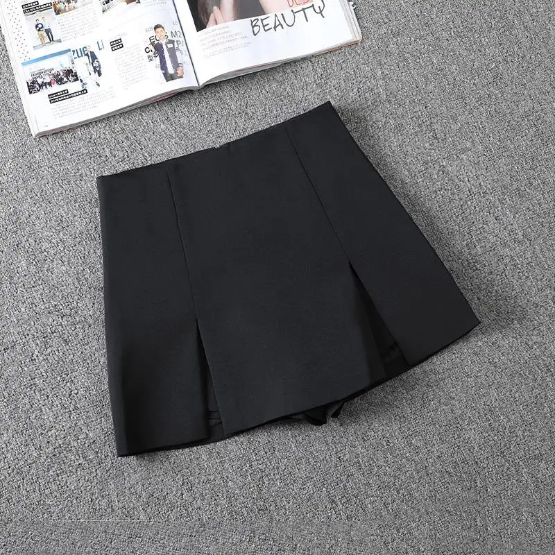 Women High Waist Wide Pleats Design Slim Shorts Skirts Female Side Zipper Culottes Hot Shorts Chic Pantalone Cortos