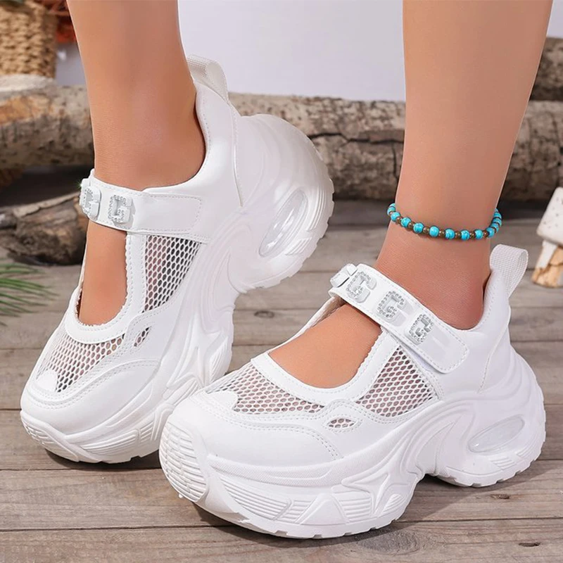 

Кроссовки без шнуровки на толстой подошве, женская летняя дышащая повседневная обувь высокого качества, женская корейская вулканизированная обувь с кристаллами и буквами, женская обувь