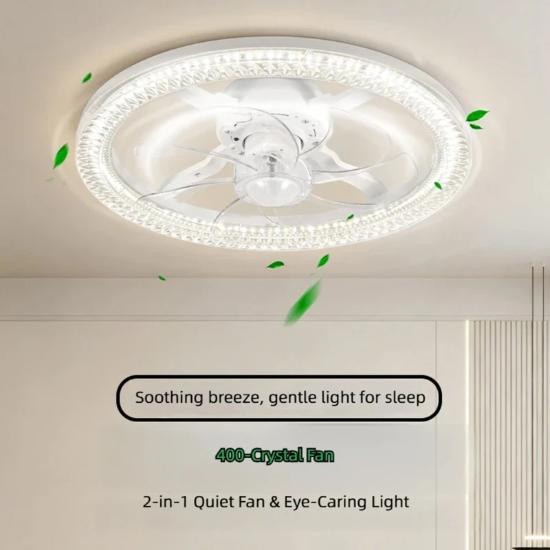 Living Area Fan Light Fixture E27 Screw Base, 3 Light Crystal Lamp With Detachable Head and Remote Operation for Home Use