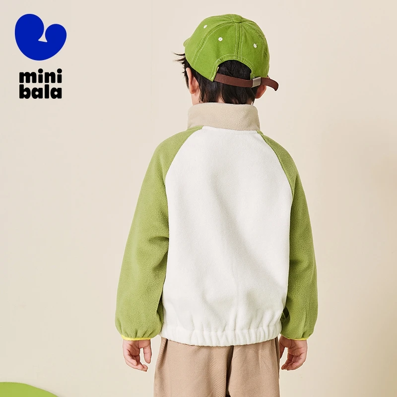 Mini Bala Top Unisex Baby Fleece Jacket 2024 primavera e autunno nuovo colore-Blocking antistatico peluche Unisex bambini Top