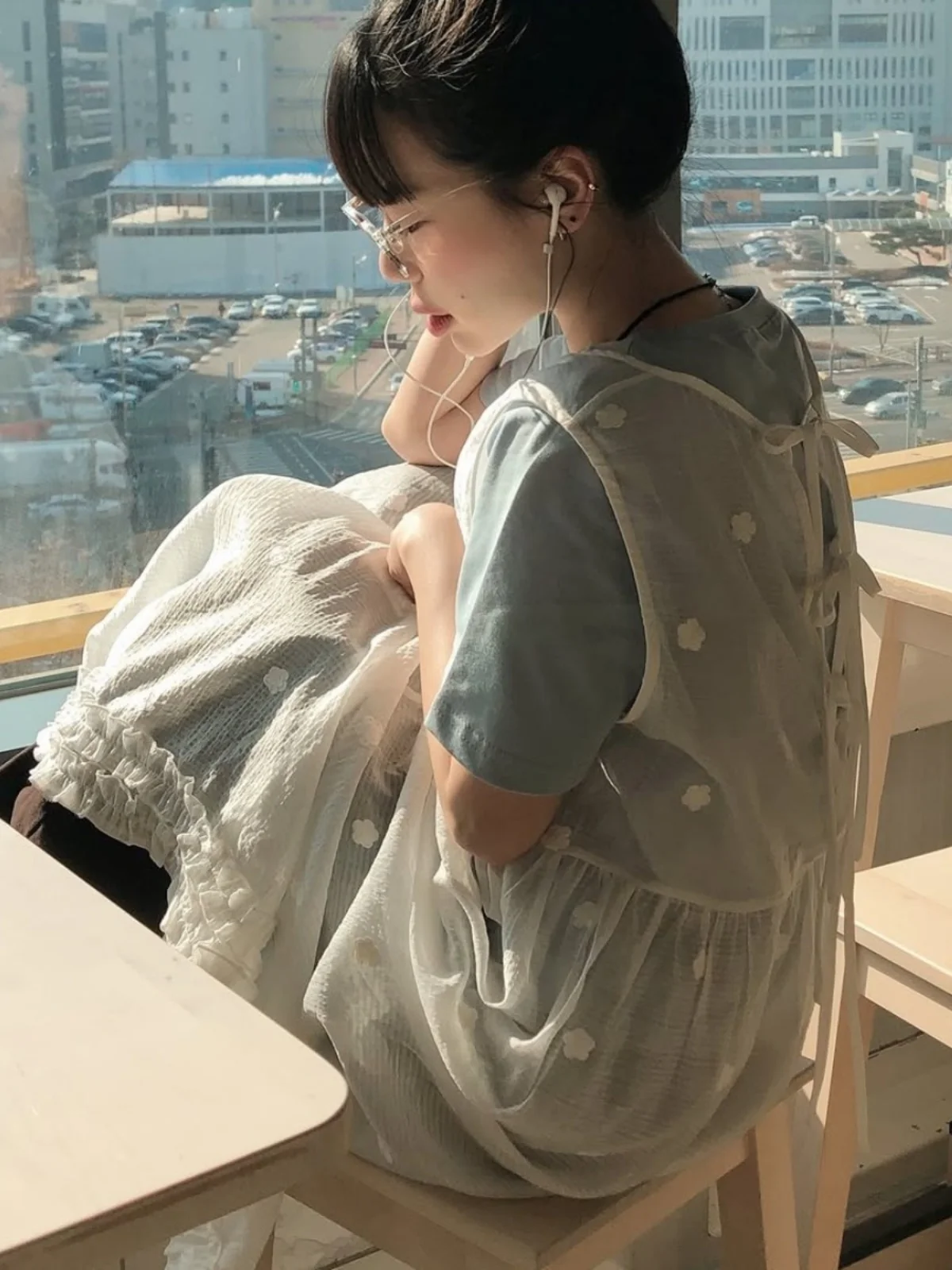 Vestido  com Estampa de Poá para Mulheres, Design em Camadas, Sem Mangas, Estilo Coreano, Cintura Solta