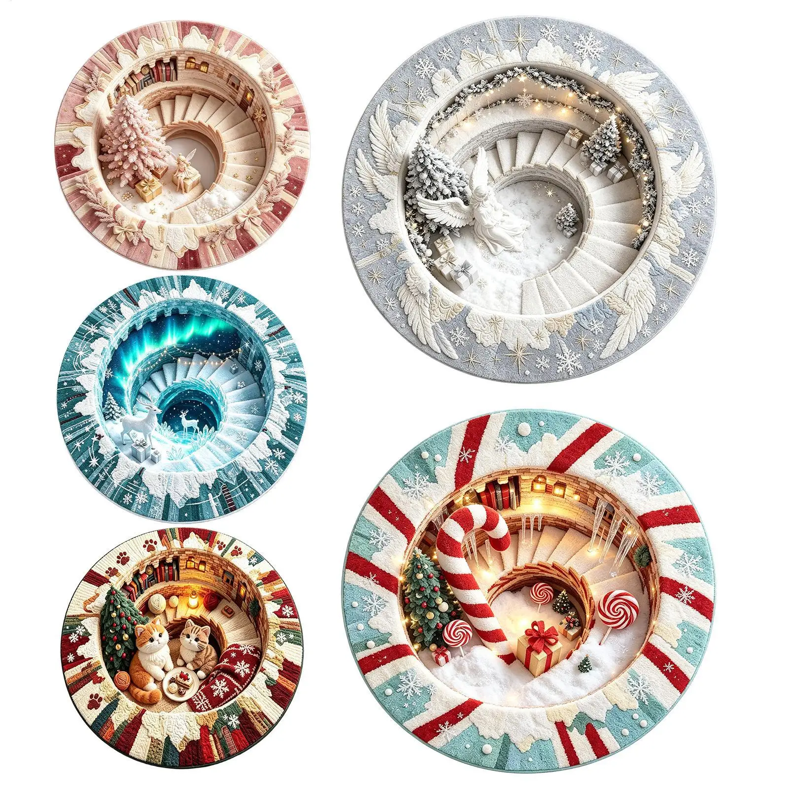 Christmas Area Rug 3.28Ft Soft Round Non Slip Optical Illusion Carpet Cute Floor Mat Home Decor for Home Bedroom Living Room