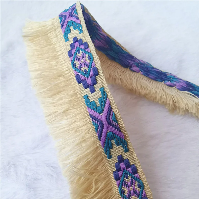 2Yards 4.3cm Cotton Tassel Lace Checkered Fringe Jacquard Webbing DIY Decorative Headdress Clothing Collar Silk Ribs Lace Ribbon