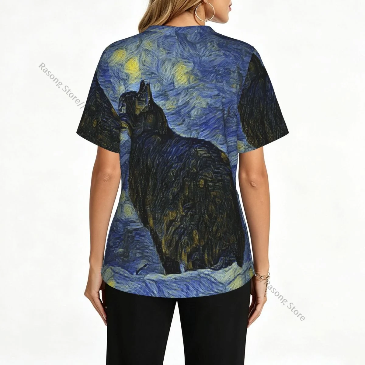 Shambhala Cat In Vincent Van Gogh Impressionist Art Scrubs Medical Uniform Women Short Sleeve Tunic Nursing Surgical Uniform