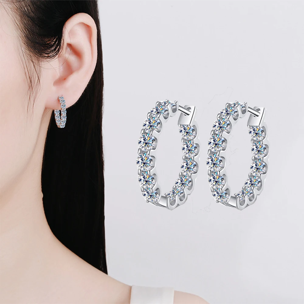 

Серьги-кольца из муассанита цвета 3,0 D, стерлинговое серебро 925 пробы с покрытием из золота 18 карат, серьги для женщин, сверкающие вечерние украшения