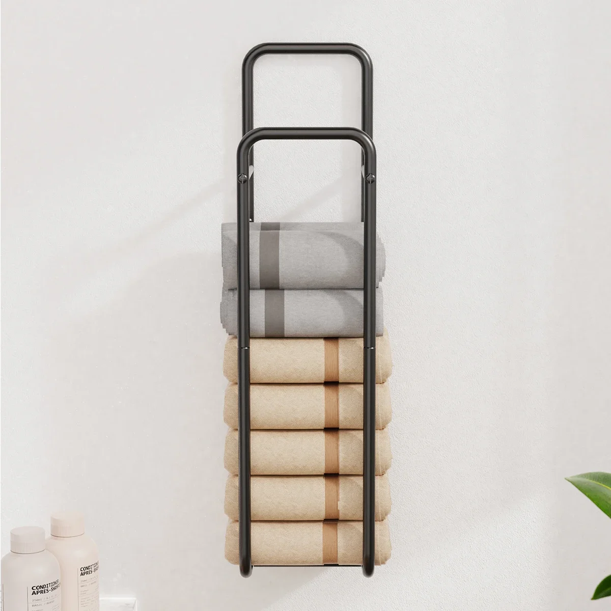 1 Pc Towel Rack, Wall-Mounted Ironwork Double-Pole Bathroom Storage Rack, Vertical Bath Towel Hanging Rack 2