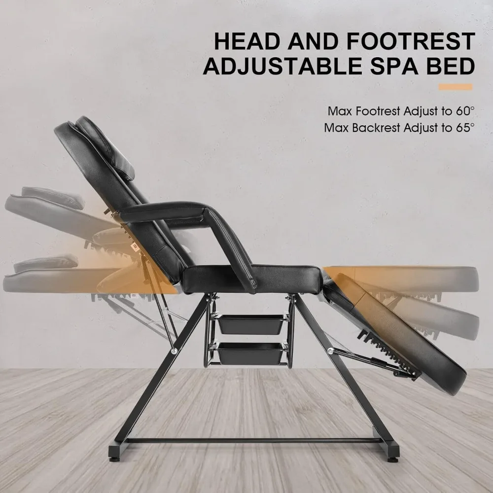 

Tattoo Chair for Client, Adjustable Angle Massage Bed for Eyelash Bed Extensions Facial Massage Tables Salon Chairs with Trays